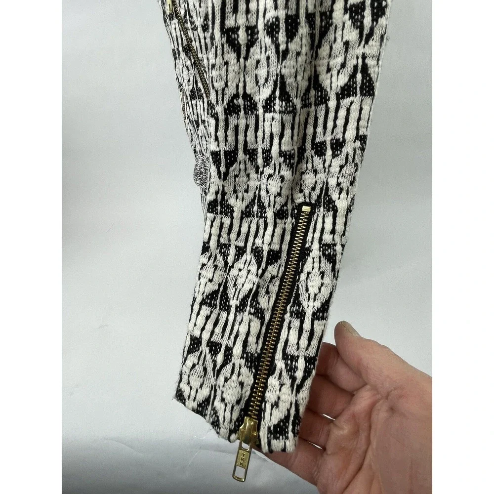 Lucky Brand Marnie Knit Moto Jacket Womens Small Black White Geometric Aztec